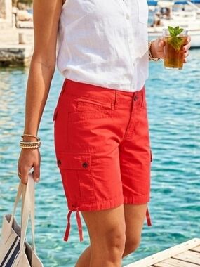 Ralph Lauren Cotton Red 6 Pockets Cargo Shorts Size 6 W 16" R 9" I 7"